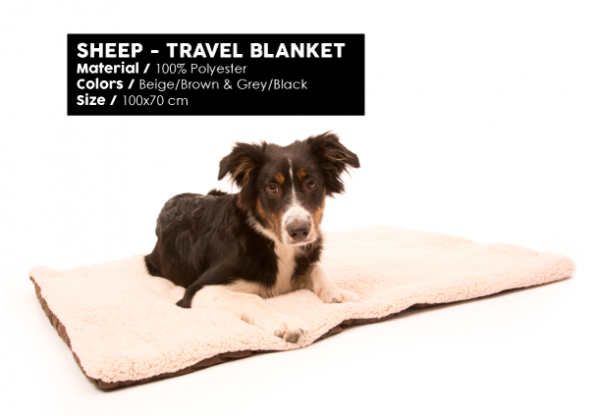 51DN Reisedecke mit Schaffell-Imitation - beige / braun -100 x 75 cm